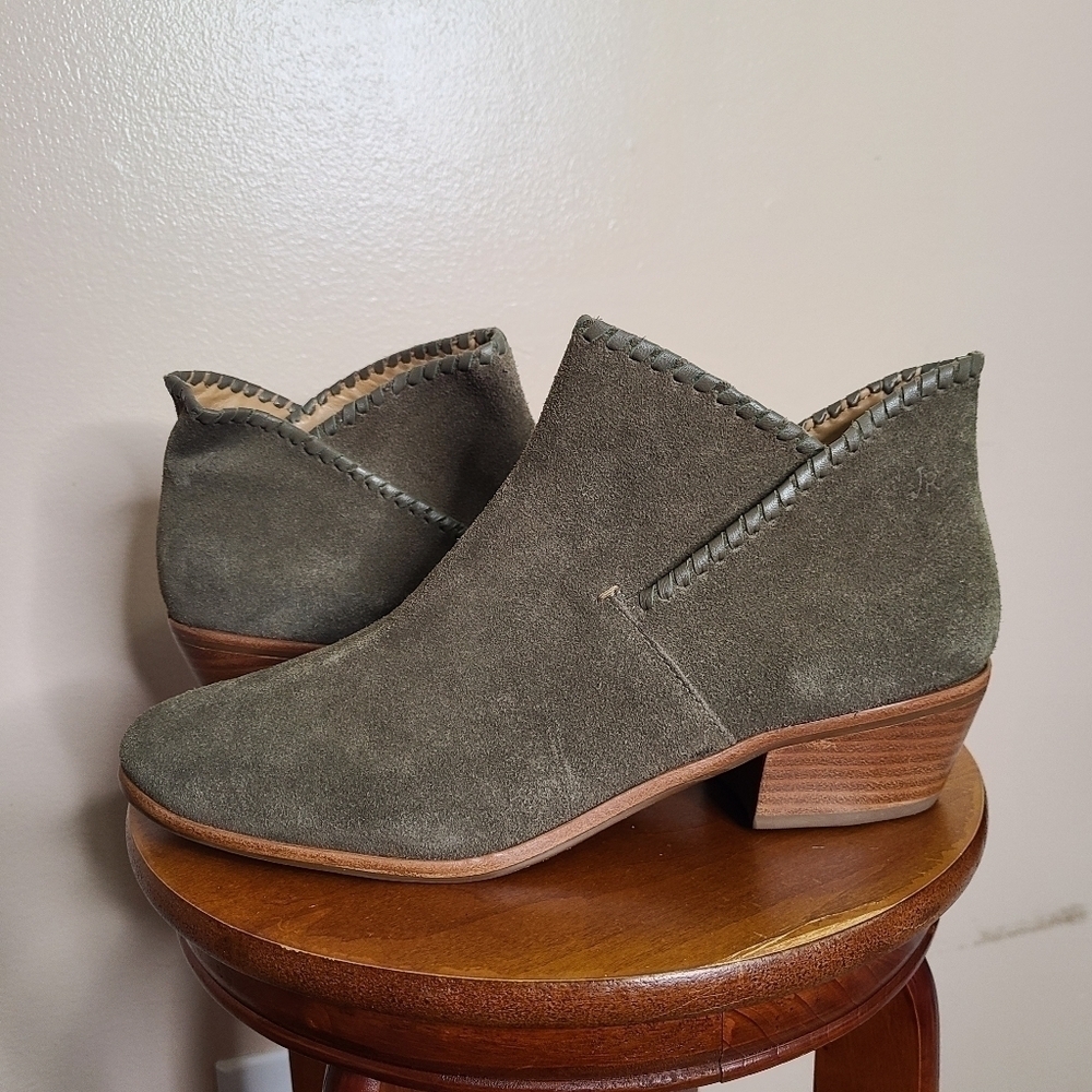 Jack Rogers Marianne Olive Green Suede Ankle Booties
